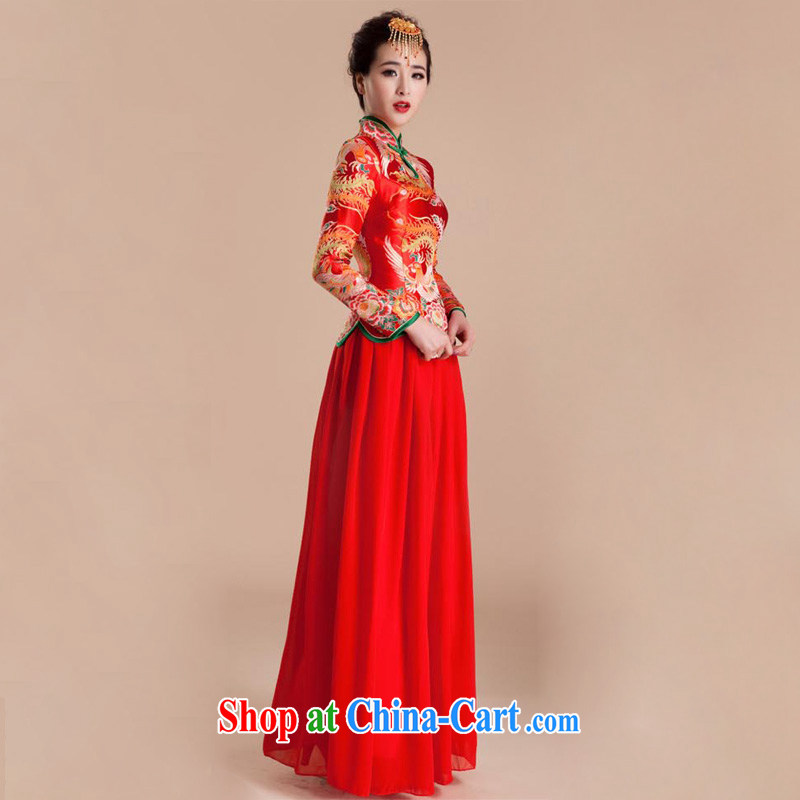 Light (at the end QM) red wedding dresses long sleeved dresses retro wedding long bridal toast wedding clothes CTX QP 81 red XXL, shallow end, shopping on the Internet