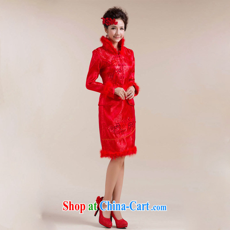 Light (at the end QM) wedding dresses bridal wedding dresses toast cotton robes feather hair collar CTX red XXL, shallow end, shopping on the Internet