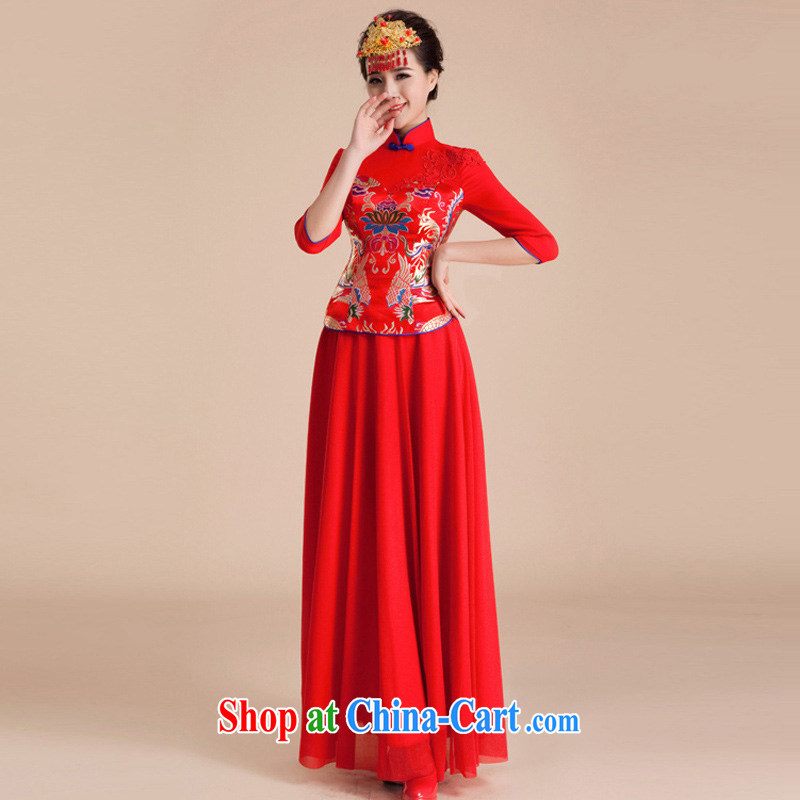 Light (at the end) QM dresses wedding dresses marriage retro improved toast in serving long-sleeved bridal long CTX QP 84 red XXL, shallow end, shopping on the Internet