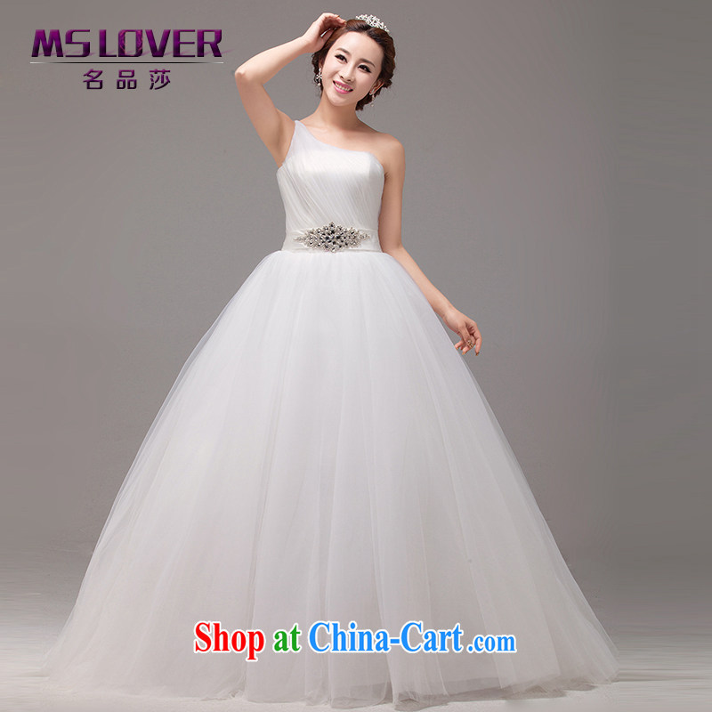 MSLover Korean elegant style large skirt with shaggy bridal wedding elegant single shoulder flash drill with straps Princess wedding HS 131,008 m White tailored