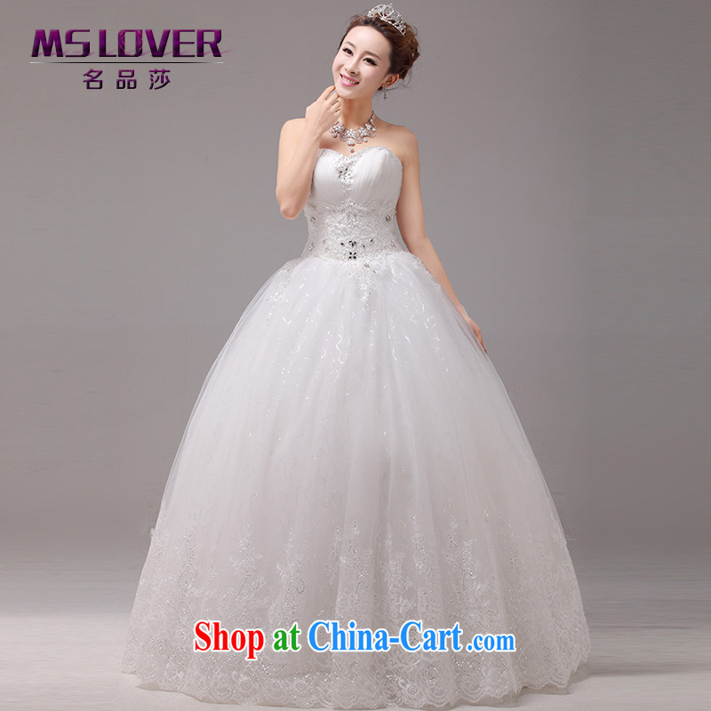 MSLover new Korean-style graphics thin with strap wedding crystal Princess bride wedding sweet Mary Magdalene chest lace wedding HS 131,004 m White tailored
