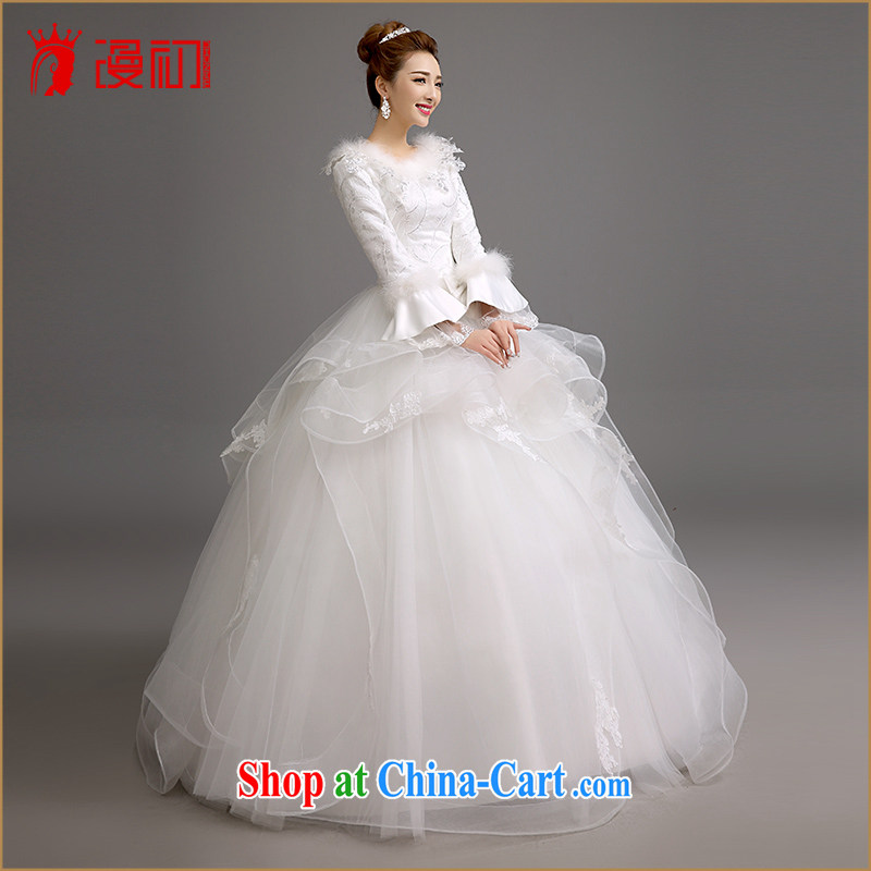 Early spread in winter, marriages wedding dresses Korean video thin thick wedding thick warm long-sleeved shaggy dress wedding white XXL, diffuse, and shopping on the Internet