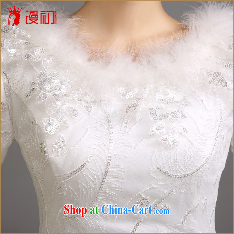 Early spread in winter, marriages wedding dresses Korean video thin thick wedding thick warm long-sleeved shaggy dress wedding white XXL, diffuse, and shopping on the Internet