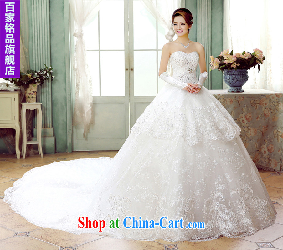 Drag and drop the wedding Winter spring 2015 new stylish lace inserts drill wiped chest strap beauty Deluxe long-tail marriages wedding winter New Product Package Mail white XXXL needed 5 - 7 day shipping