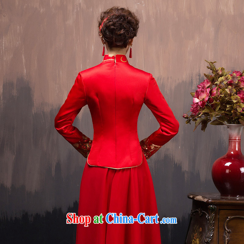 Red long dress 2015 new Winter load marriages served toast retro improved long-sleeved dresses winter clothing XS pieced, love so Pang (AIRANPENG), online shopping