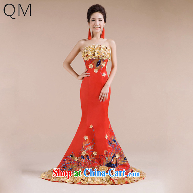 Light _at the end_ QM Fung Peony multiple three-dimensional flowers dress beautiful Phoenix embroidered wedding dress CTX red XXL