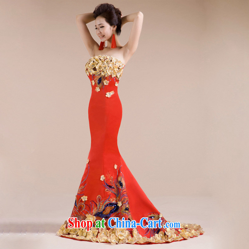 Light (at the end QM) Bong-Peony multiple three-dimensional flowers dress beautiful Phoenix embroidered wedding dress CTX red XXL, shallow end, shopping on the Internet