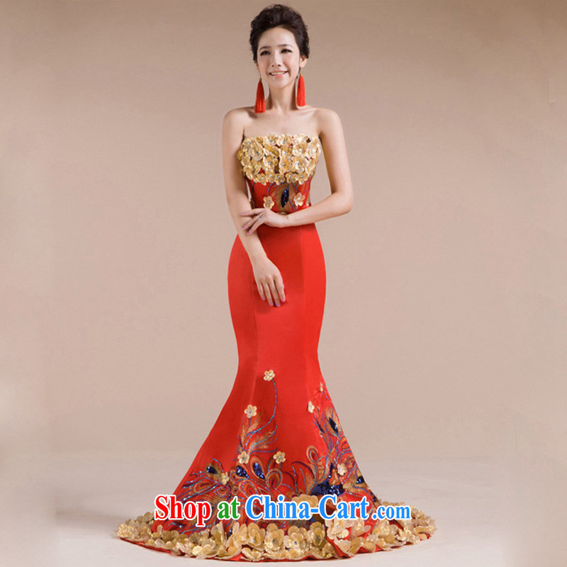 Light (at the end QM) Bong-Peony multiple three-dimensional flowers dress beautiful Phoenix embroidered wedding dress CTX red XXL, shallow end, shopping on the Internet