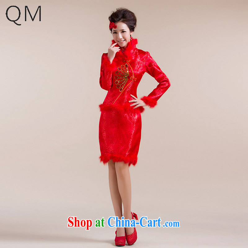 Light _at the end_ QM married cheongsam qipao toast winter cotton robes short clip cotton robes serving toast CTX QP - 5002 red XXL