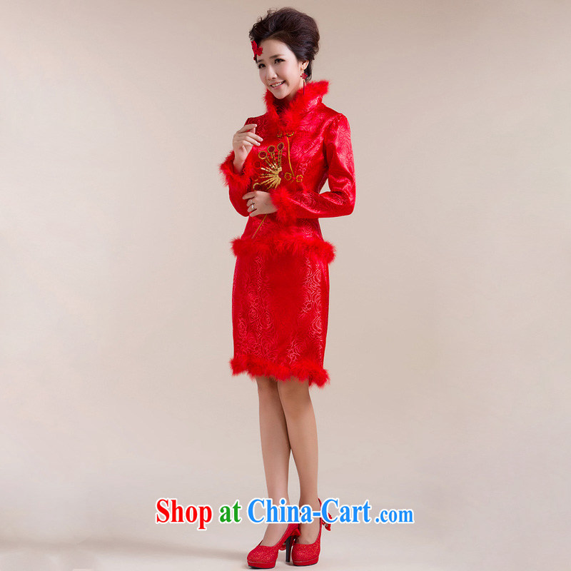 Light (at the end) QM married cheongsam qipao toast winter cotton robes short clip cotton robes serving toast CTX QP - 5002 red XXL, shallow end, shopping on the Internet