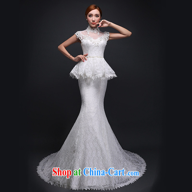 Hi Ka-hi wedding dresses new 2014 Winter Fashion tail bride wiped his chest wedding tie-cultivating crowsfoot ivory XS