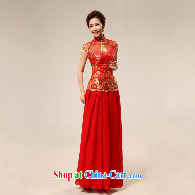 Light (at the end QM) Marriages retro lace-improved, long, Red transparent lace cheongsam CTX QP 68 red XXL, shallow end, shopping on the Internet