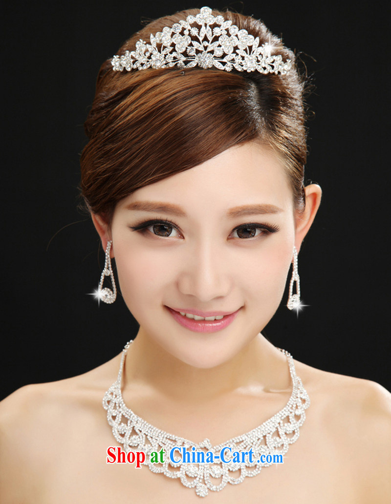 Korean-style water drilling bridal jewelry 3-piece kit wedding dresses with large crown necklace earrings new and white