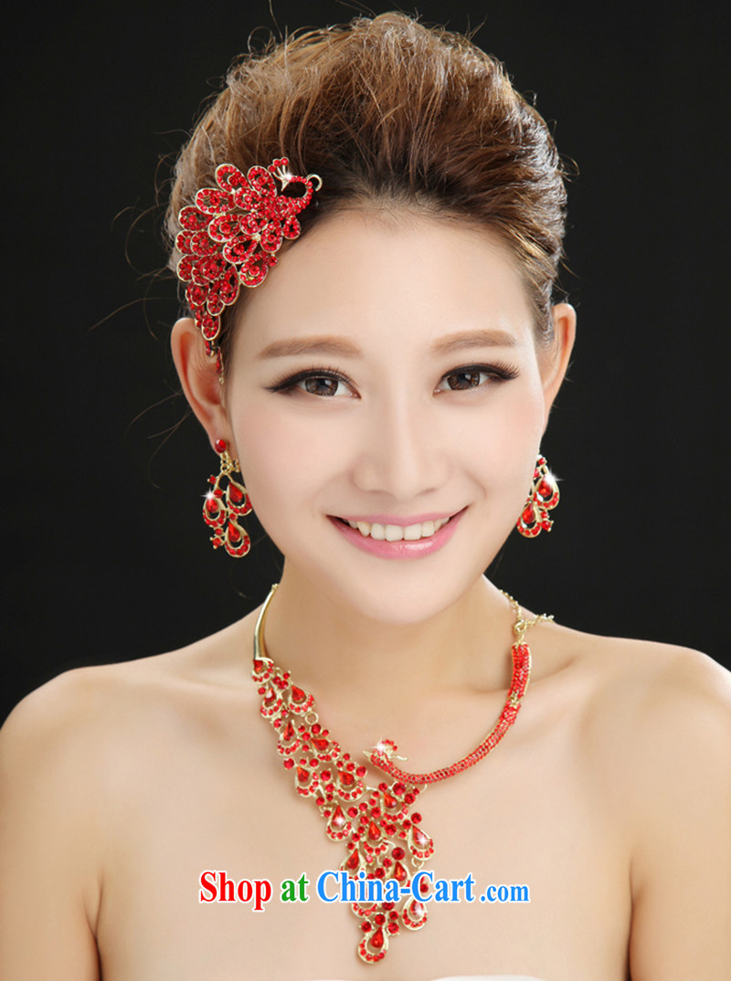100 Ka-ming, bridal headdress Crown necklace 3-Piece luxury Peacock Phoenix Kit wedding dresses with red