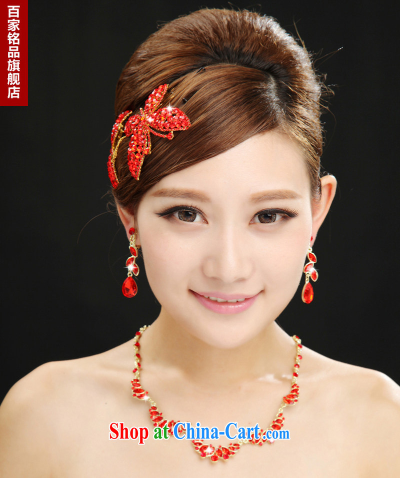 100 Ka-ming, bridal Crown 3 piece wedding jewelry red bow ties, jewelry necklace wedding dresses with red