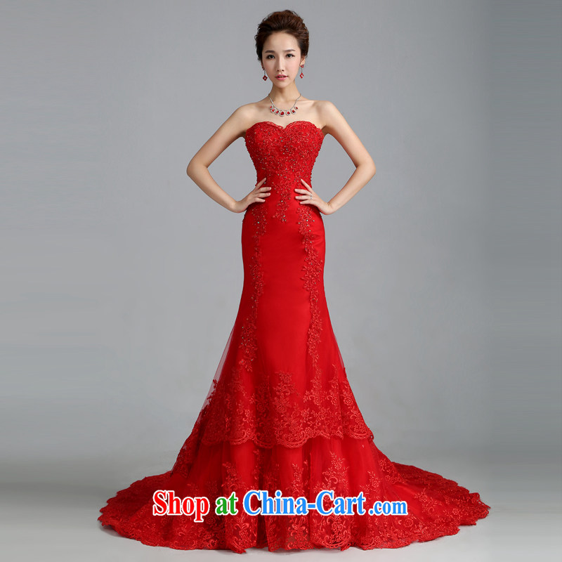 Jie MIA wedding dresses 2014 new Korean red wiped his chest lace-tail crowsfoot wedding tie the code autumn female Red XS, Jake Mia, shopping on the Internet