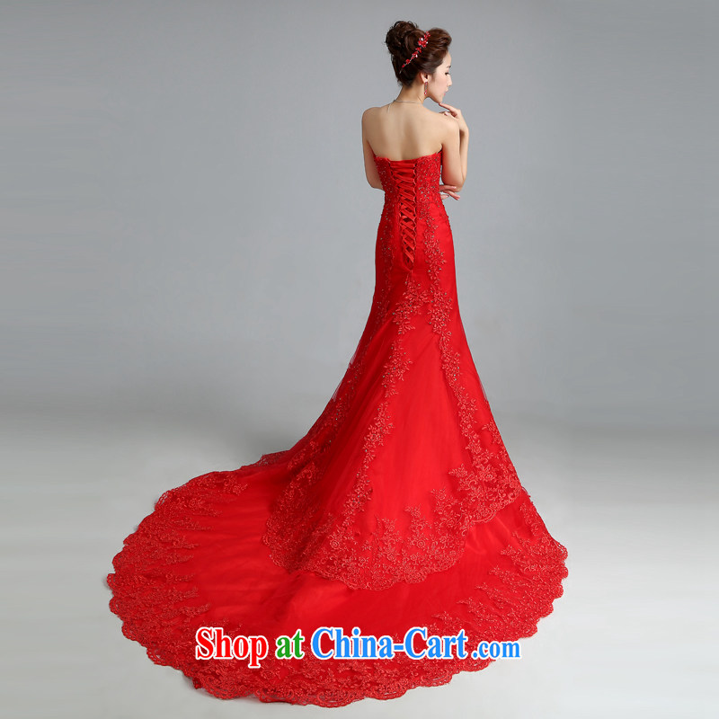 Jie MIA wedding dresses 2014 new Korean red wiped his chest lace-tail crowsfoot wedding tie the code autumn female Red XS, Jake Mia, shopping on the Internet
