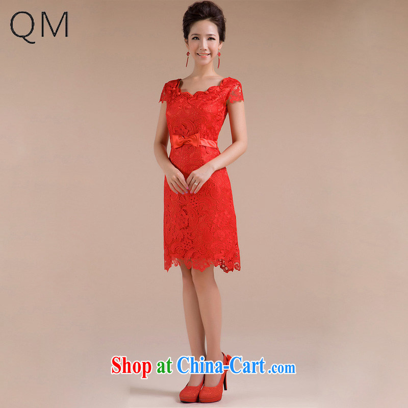 Light _at the end_ QM cheongsam package shoulder short red cheongsam improved stylish lace bows serving CTX QP - 108 red XXL