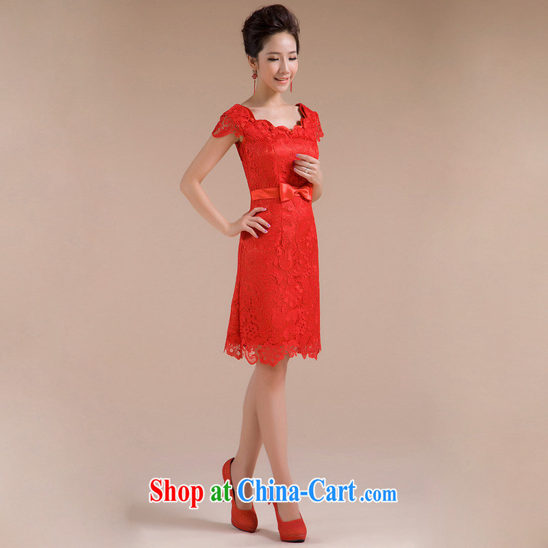 Light (at the end) QM cheongsam package shoulder short red cheongsam improved stylish lace bows serving CTX QP - 108 red XXL, shallow end, shopping on the Internet