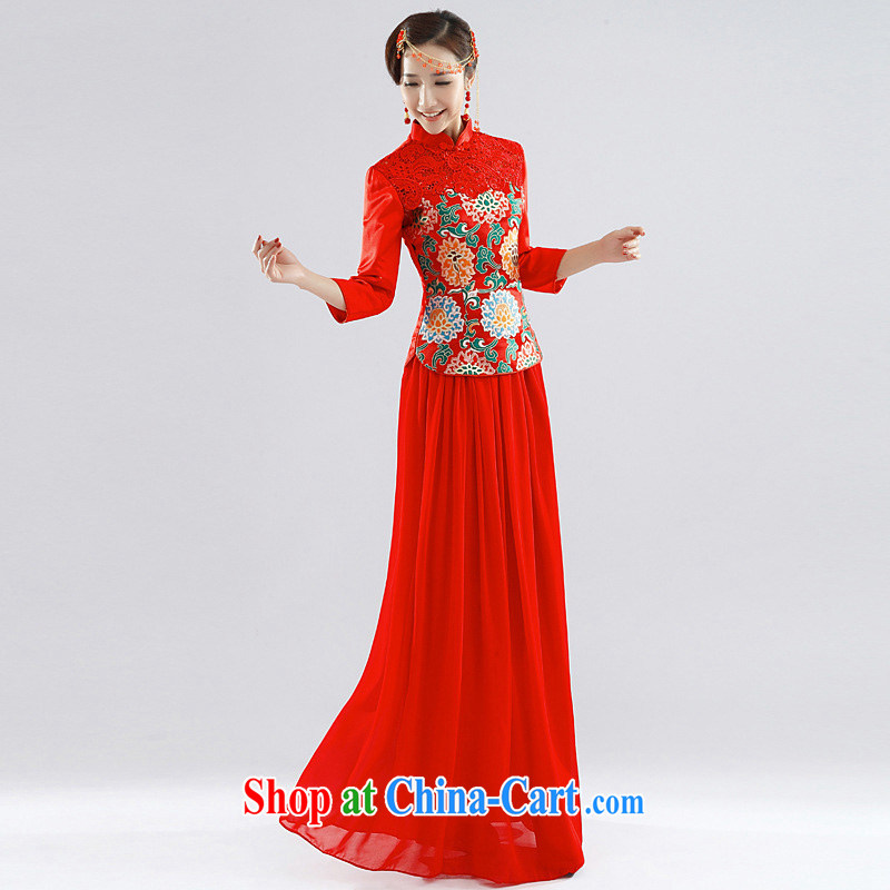 Light (at the end) QM Xiangyun brocade coverlets for gross marriages served toast long-sleeved qipao gown CTX QP - 115 red XXL, shallow end, shopping on the Internet