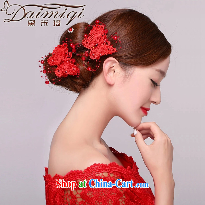 Diane M Ki bridal headdress red Korean-style manual and taking the band married Korean hair accessories butterfly hairclips jewelry red + 5 of the Kanzashi are code