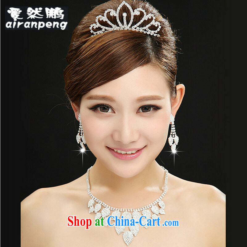Bridal jewelry necklace earrings crown, hot head-dress 3 Piece Set white wedding dresses with white, love so Pang, shopping on the Internet