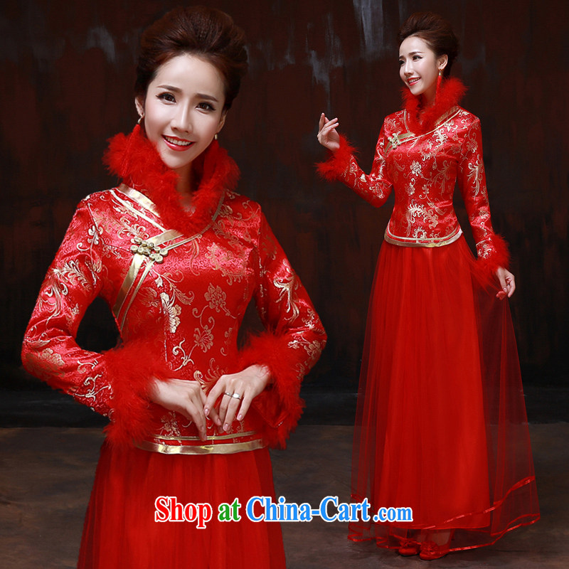 Winter bridal wedding dress toast service 2014 new stylish red long-sleeved long quilted winter dresses with thick client to size the do not return, love so Pang, and shopping on the Internet