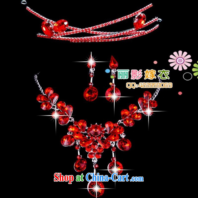 Bridal red 3-piece/marriage jewelry/head-dress Kit necklace wedding dresses accessories 01, love so Pang, shopping on the Internet