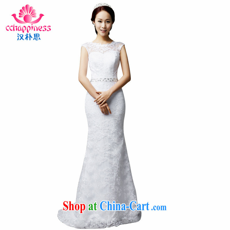 Han Park _cchappiness_ 2015 new lace small tail end crowsfoot sense of the word shoulder back exposed bridal dresses wedding white XXL