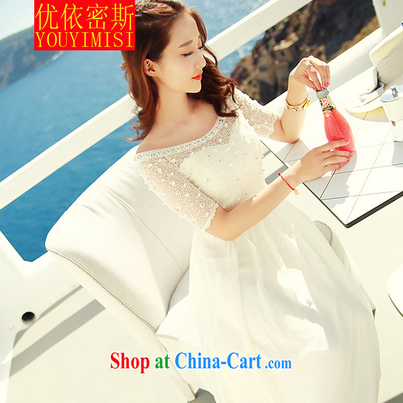 OPTIMIZED IN ACCORDANCE WITH THE 2015 lace snow woven dresses nails Pearl bohemian long skirt video thin resort beach long skirt white XL, optimize according to the (YOUYIMISI), and, on-line shopping