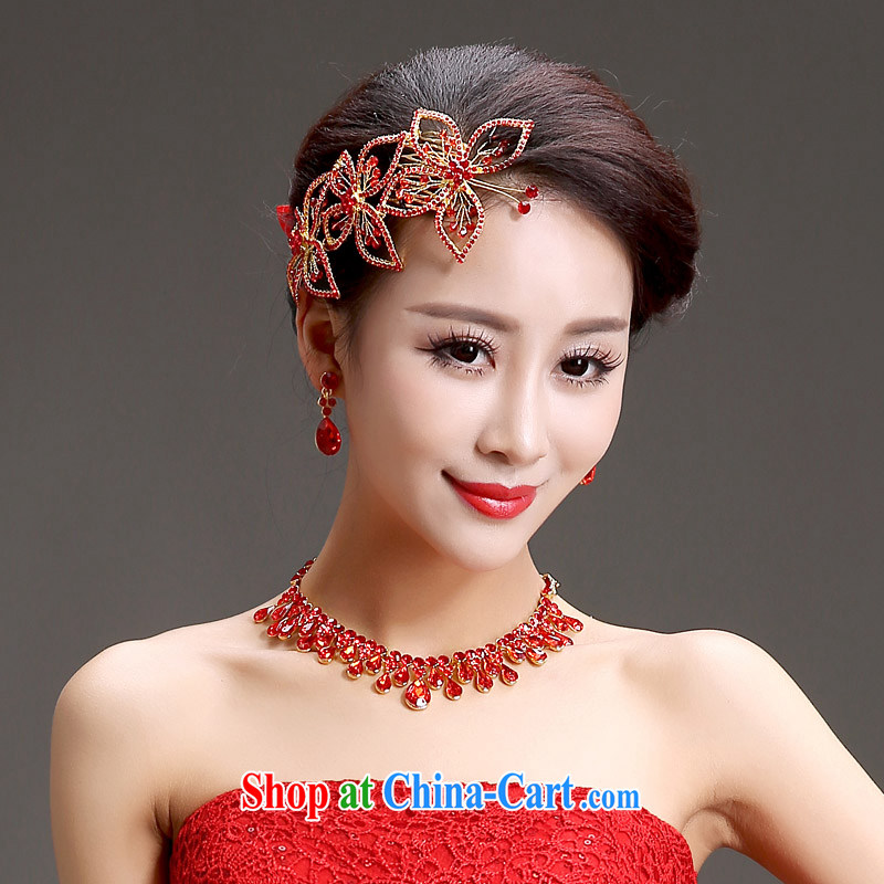 (Quakers) estimated 2015 bridal wedding dresses dresses with Korean bridal headdress Crown necklace earrings 3 piece bridal jewelry red wedding dresses with head-dress, and friends (LANYI), shopping on the Internet