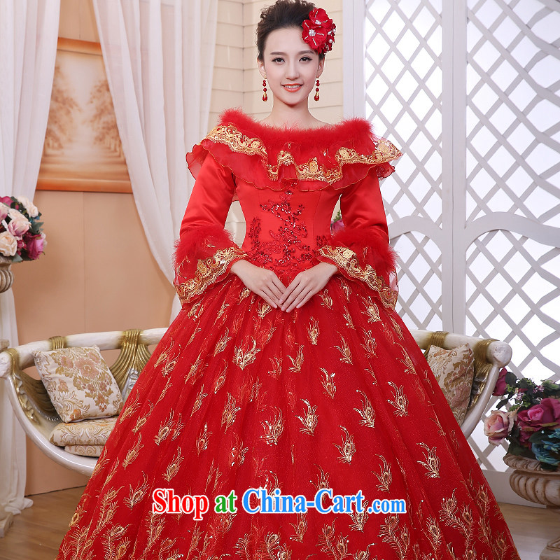 2014 new winter, red wedding dresses cotton winter field shoulder with long-sleeved wedding dresses Korean wedding lace Customer to size the do not return, love so Peng, and shopping on the Internet