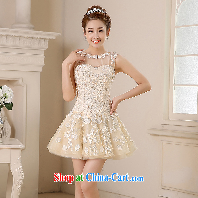 2015 new spring and summer bridesmaid clothing dresses and stylish small dress bridesmaid's sister dress flower dress short performances, serving the people dress girls the betrothal service champagne color XL, where a plume, and shopping on the Internet
