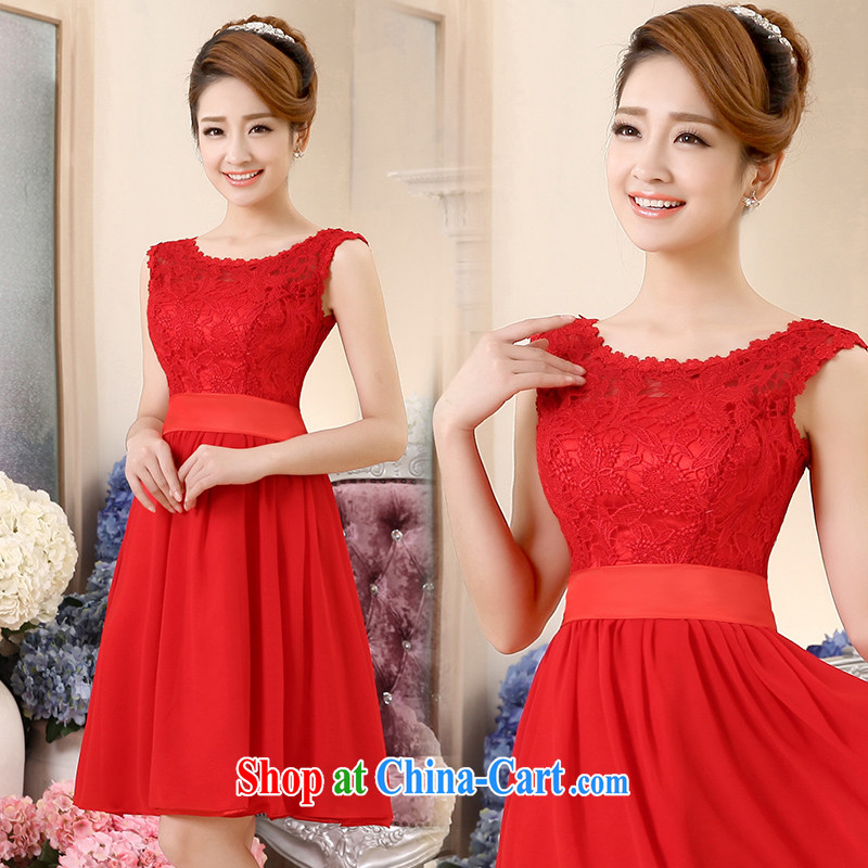 wedding dresses new 2015 summer bridesmaid dress high waist pregnant small dress Red double-shoulder dress short, large, thick MM bridal dresses serving toast red XL, where Yu, and shopping on the Internet