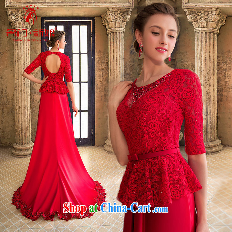 The bride's wedding dresses stylish bows dress small red tail dress graphics thin 905 red M