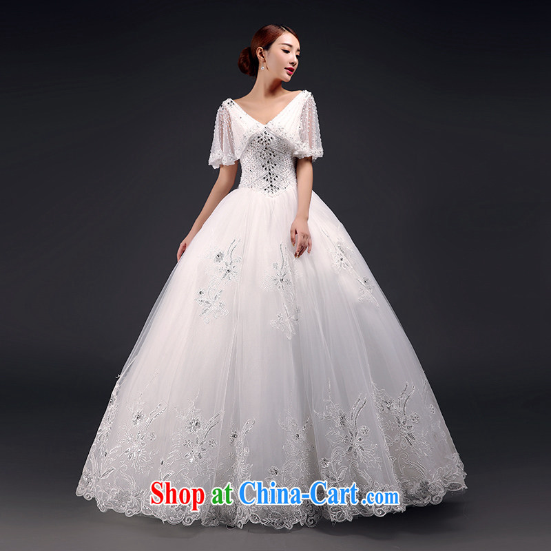 Where, in accordance with feathers winter 2015 New with wedding dresses Korean water drilling V collar package shoulder lace bridal wedding white XL