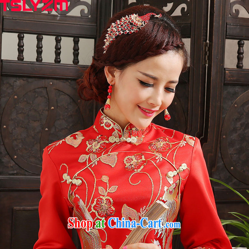 Tslyzm bridal dresses costumes HAIR ACCESSORIES water drilling Phoenix Peacock red plug-combing international marriage crystal comb red