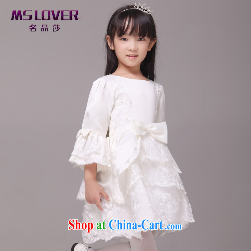 long-sleeved MSLover Palace horn cuff shaggy Princess dress children's dance clothing birthday dress flower service HTZ 1230901 white 10 yards _3 - 7 Day Shipping_