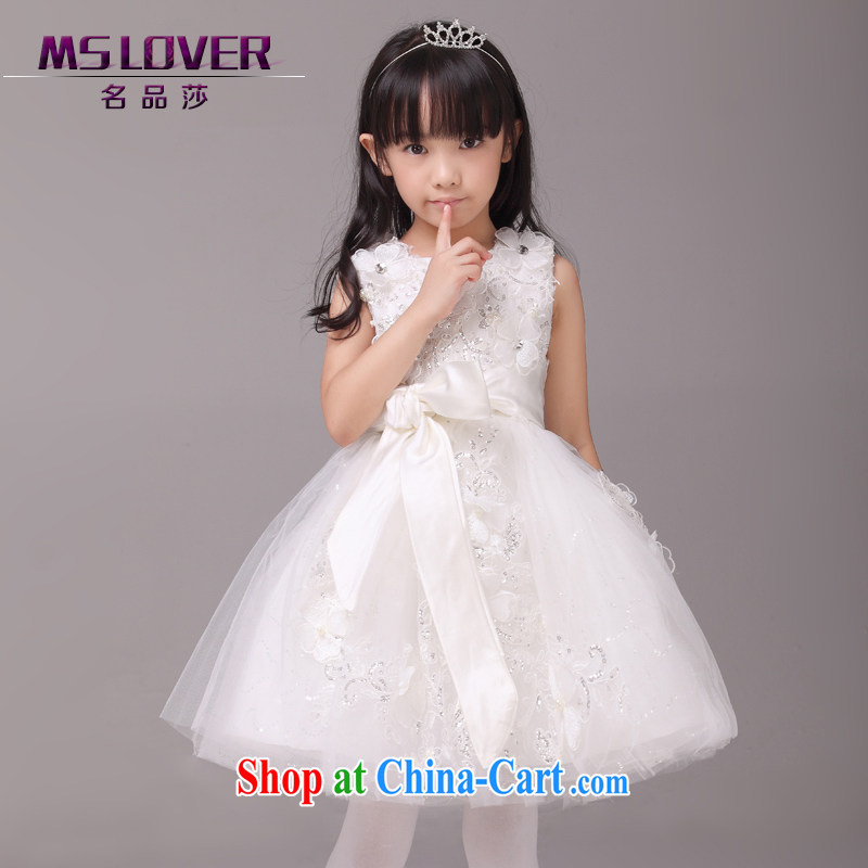 MSLover parent-child dress lace flowers bow-tie shaggy Princess skirt children's dance clothing birthday flower girl dress 8808 white 10 yards _3 - 7 Day Shipping_