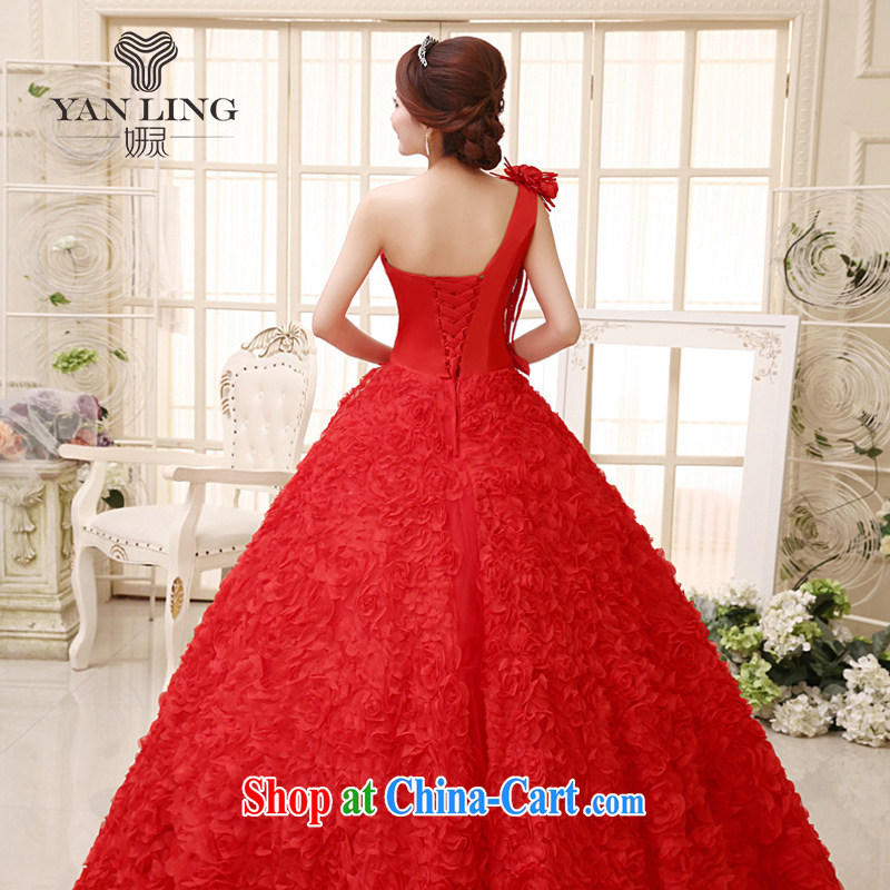 2015 new wedding dresses Korean sweet Princess with bride's single shoulder bare chest wedding HS 291 red S, her spirit, and, on-line shopping