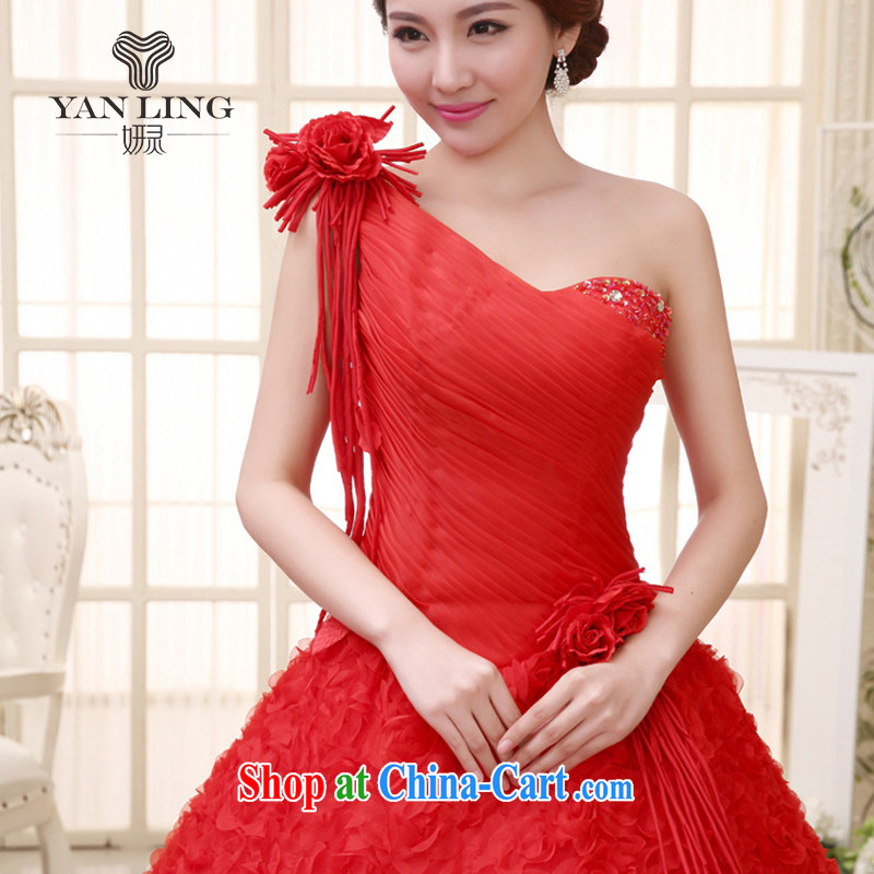 2015 new wedding dresses Korean sweet Princess with bride's single shoulder bare chest wedding HS 291 red S, her spirit, and, on-line shopping
