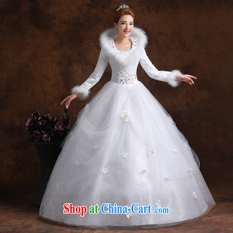 married love wedding dresses 2015 new marriages Korean-style double-shoulder long-sleeved with shaggy dress the code graphics thin winter female white XXL