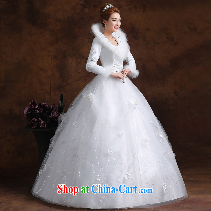 married love wedding dresses 2015 new marriages Korean-style double-shoulder long-sleeved with shaggy dress the code graphics thin winter female white XXL, married love, shopping on the Internet