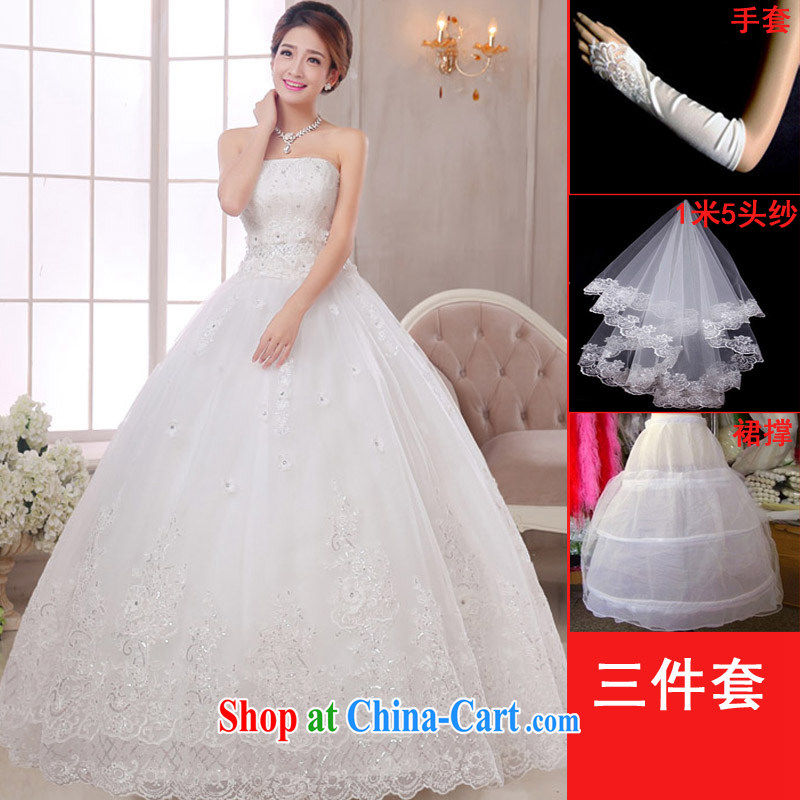Marriage true love wedding dresses 2015 new Korean-style smears chest marriages with Princess tied with larger graphics thin winter women white XXL