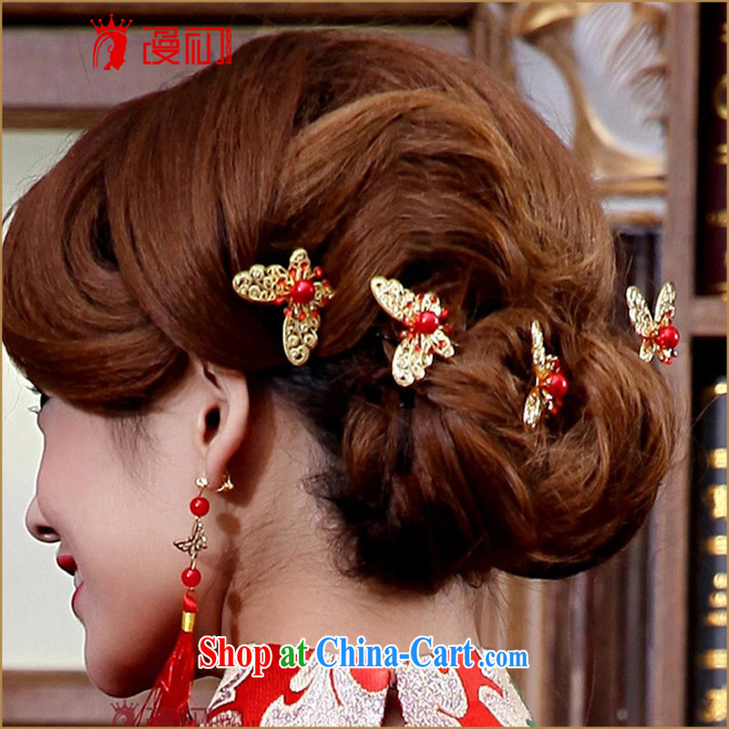 Early definition bridal Kanzashi sub-head-dress wedding jewelry bridal hair accessories red wedding dresses cheongsam butterfly hairpin, the red