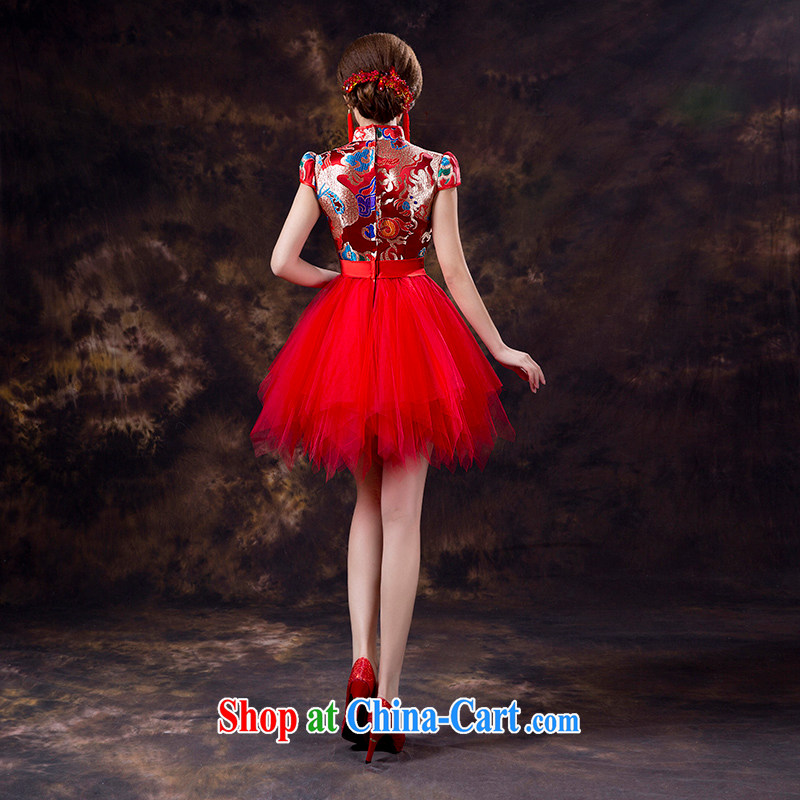 Mr. where Yu according to 2015 new short Chinese qipao improved bridal toast clothing fashion bridal dresses red dress shirt yellow, red dress short-sleeve S, where according to Yu, shopping on the Internet