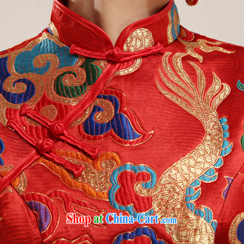 Mr. where Yu according to 2015 new short Chinese qipao improved bridal toast clothing fashion bridal dresses red dress shirt yellow, red dress short-sleeve S, where according to Yu, shopping on the Internet
