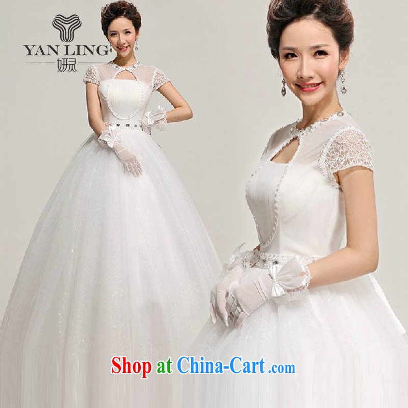 2015 new spring and summer wedding dresses short sleeve mesh package shoulder shaggy with a shoulder wedding HS 312 white XXL