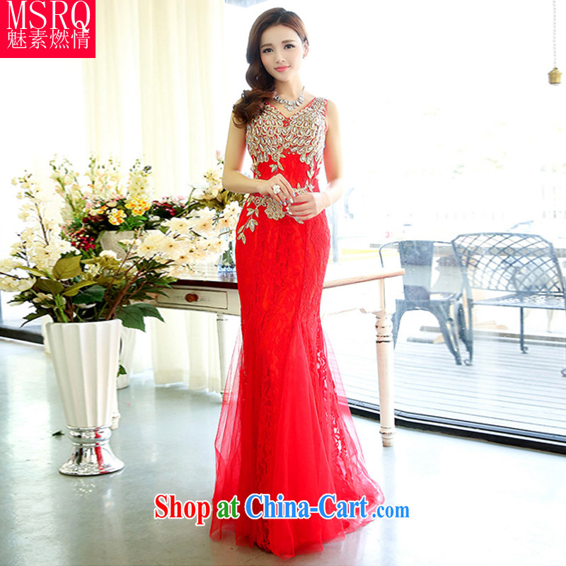 Quality of fuel, spring 2015 new, lace embroidery V for long dresses bridal upscale dress red XL
