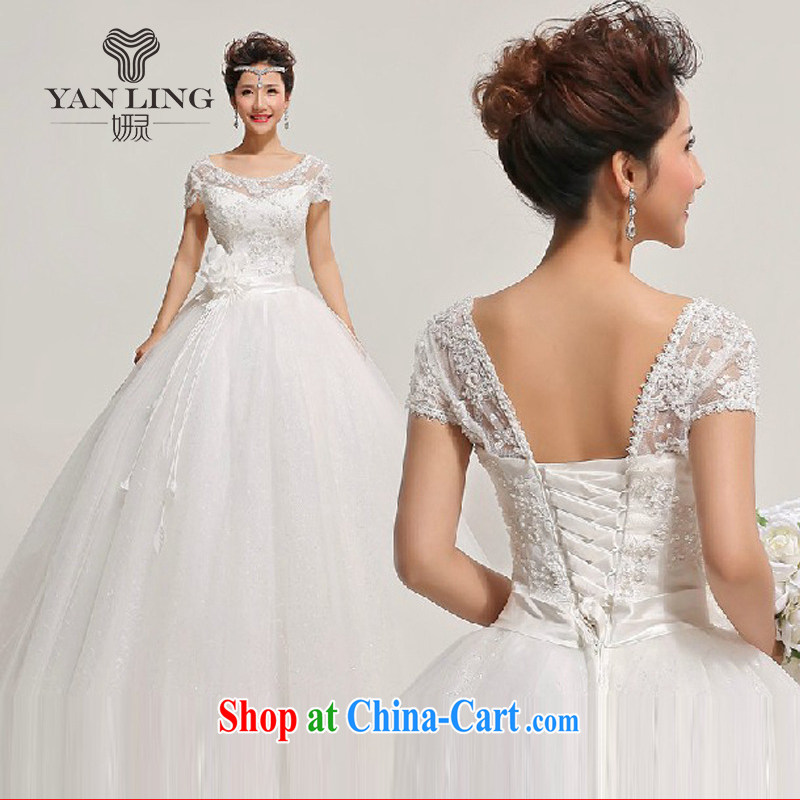 2015 new lace field shoulder skirts floral decorations wedding dresses HS 315 white M